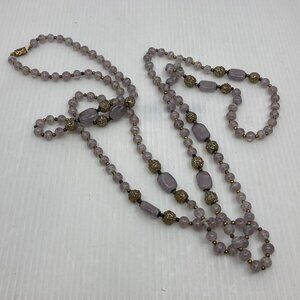 Vtg MIRIAM HASKELL ? lilac Murano glass beads 62" flapper necklace